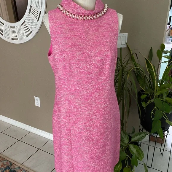 NWOT Lilly Pulitzer 10 Dress Portia Pink Shimmer Pearl Collar Sleeveless Tweed - Picture 4 of 13